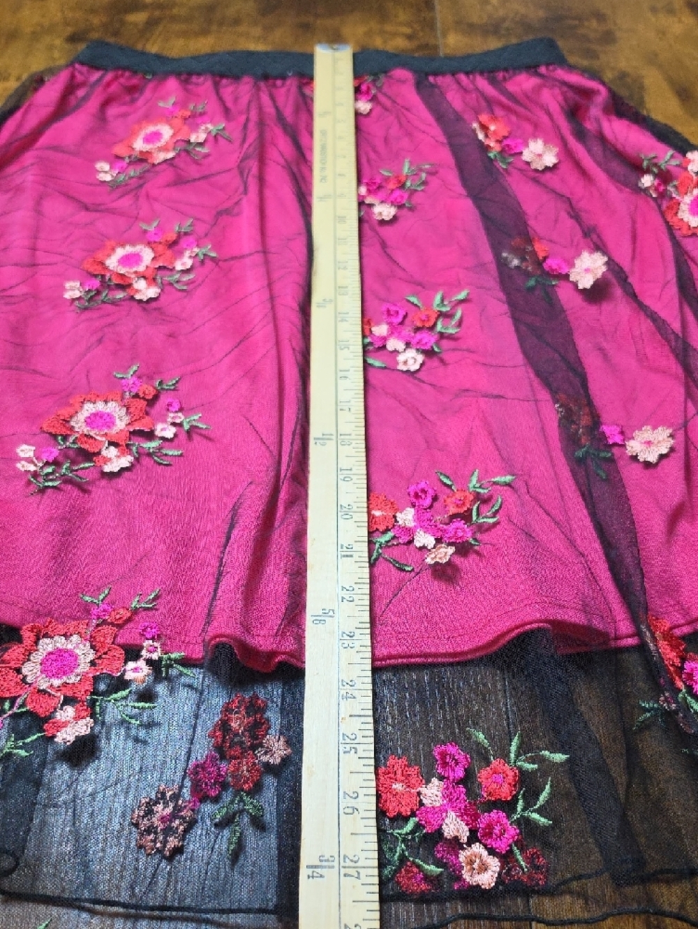 LULAROE | Lola Stretch Whimsygoth Fairy Floral Embroidered Mesh Midi Skirt | L - Picture 9 of 9